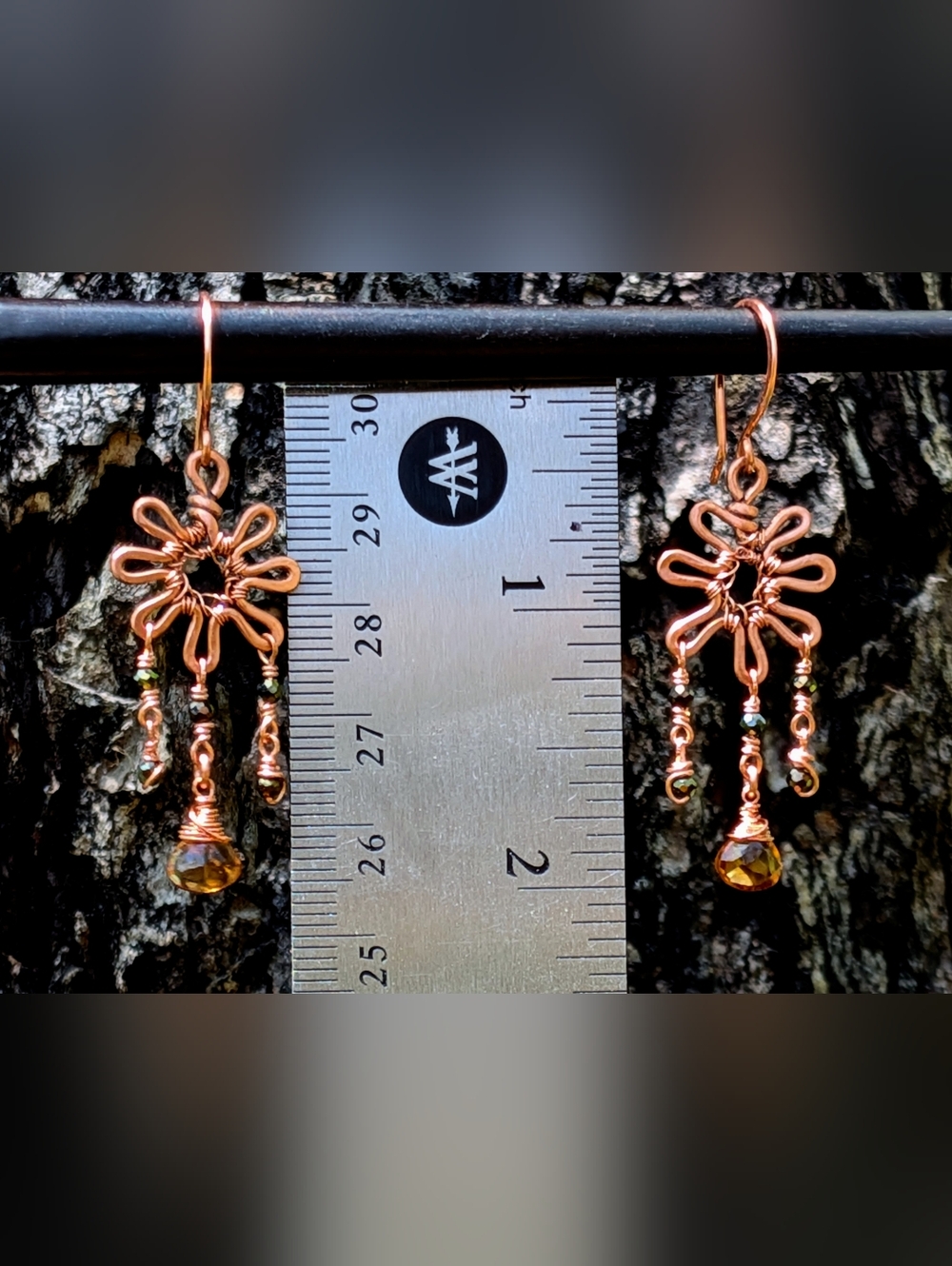 Copper Sunburst Earrings-Cognac Citrine Gems- Artisan Crafted Design-Summer Vibe - Picture 6 of 12